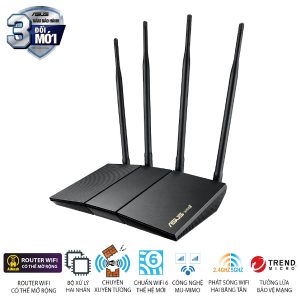 Bộ phát wifi 6 Asus RT-AX1800HP MU-MIMO V2 (Chuẩn AX/ AX1800Mbps/ 4 Ăng-ten ngoài/ Wifi Mesh/ 35 User)